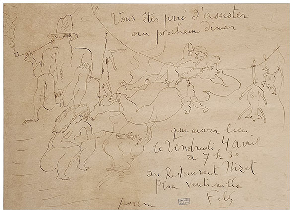 Invitation, drawing by Jules PASCIN